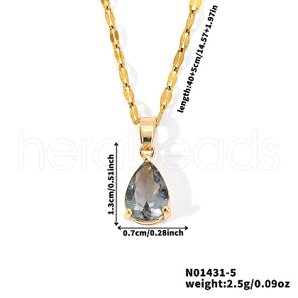 Brass Pave Cubic Zirconia Teardrop Pendant Necklaces for Valentine's Day NV7973-4-1