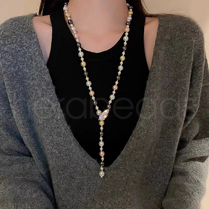 Alloy & Glass Pearl Round Beaded Y Necklaces for Women FS-WGF55A0-02-1