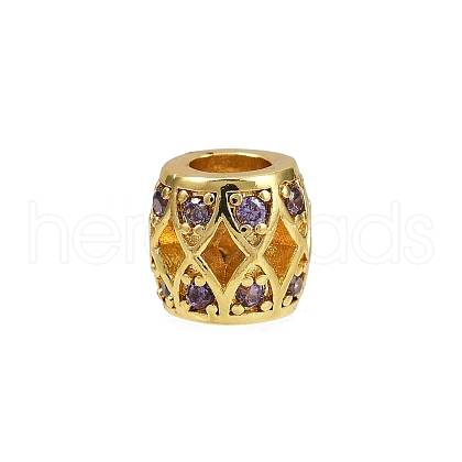Hollow Barrel Rack Plating Brass Cubic Zirconia European Beads KK-L236-06G-1