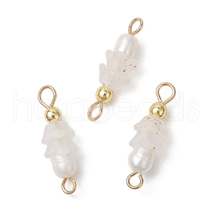 Frosted Flower Natural Cultured Freshwater Pearl & Acrylic Connector Charms PALLOY-JF03590-01-1