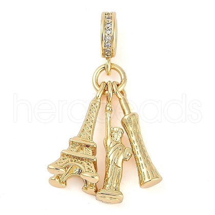 Rack Plating Brass Micro Pave Cubic Zirconia European Dangle Charms KK-P287-21G-1
