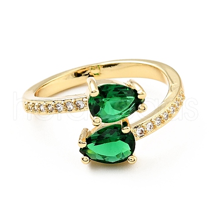 Green Cubic Zirconia Teardrop Open Cuff Ring KK-D080-02G-1