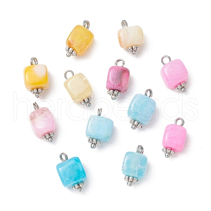 Dyed Natural Agate Cube Charms PALLOY-JF03964-1