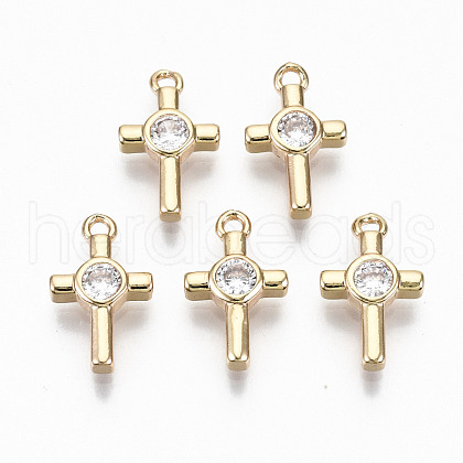 Brass Micro Pave Cubic Zirconia Tiny Cross Charms KK-S359-023-RS-1