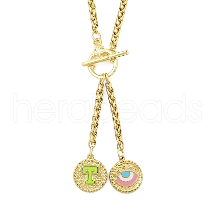 Ion Plating(IP) 304 Stainless Steel Green Yellow Enamel Letter & Eye Pendant Wheat Chain Necklaces STAS-Z102-01G-T-1