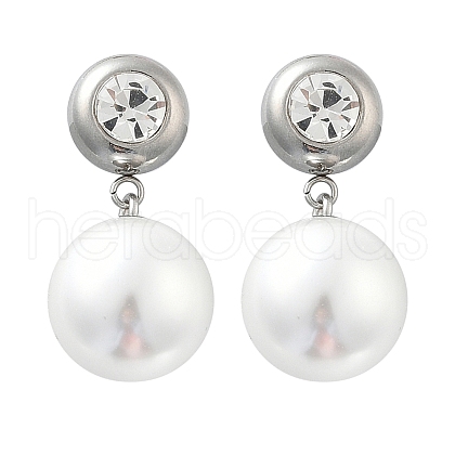 304 Stainless Steel Plastic Pearl Round Dangle Stud Earrings EJEW-V008-01P-1