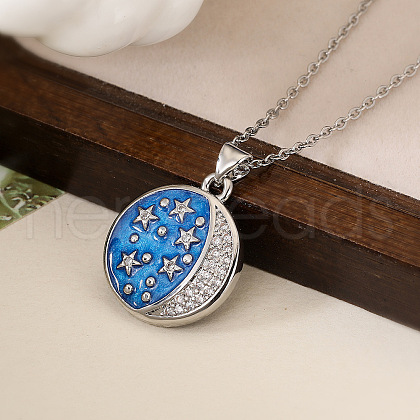 Brass Micro Pave Clear Cubic Zirconia with Enamel Pendant Necklaces NJEW-Z088-03P-02-1
