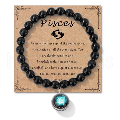Birthstone Natural Black Obsidian Round Bead Stretch Bracelets QA9771-2-1