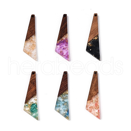 Transparent Resin & Walnut Wood Pendants RESI-N039-70-1