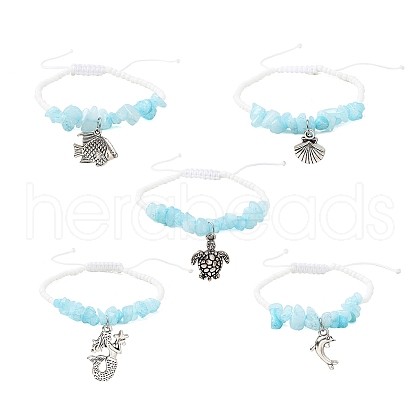 Tibetan Style Alloy Ocean Theme Charm Bracelet BJEW-JB09891-1