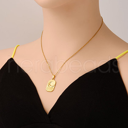 Stainless Steel Rectangle with Moon Pendant Necklaces for Women IT7589-2-1