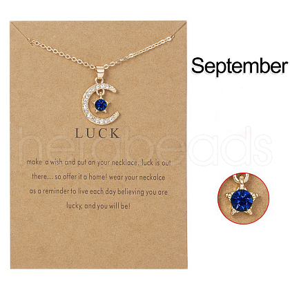 Moon & Star Alloy Rhinestone Birth Stone Pendant Necklaces WG0039E-09-1