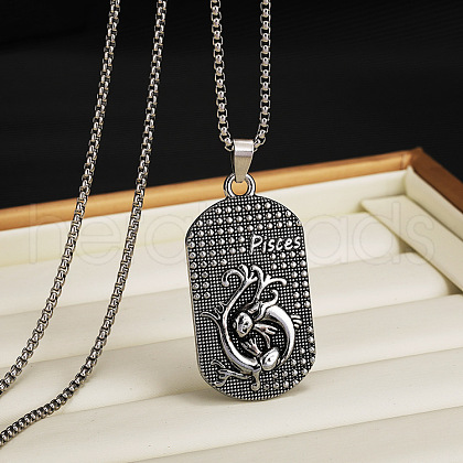 201 Stainless Steel Oval with Engraved Constellation Pendant Necklaces for Men WG36A86-12-1