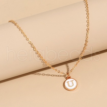 Alloy White Enamel Disc with Initial Pendant Necklaces for Women WG552C5-21-1
