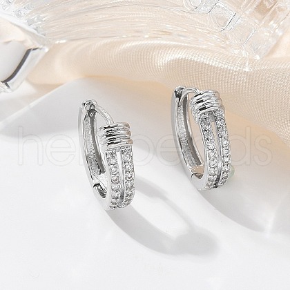 Brass Clear Cubic Zirconia Hoop Earrings EJEW-Q014-19P-1