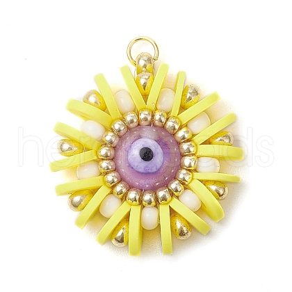 Handmade Polymer Clay and Evil Eye Lampwork and Glass Round Pendants PALLOY-MZ00638-03-1