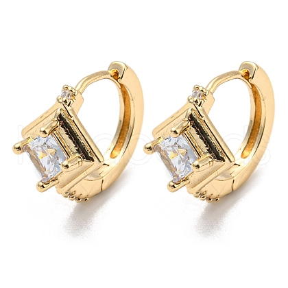 Brass with Clear Cubic Zirconia Hoop Earrings EJEW-B035-28KCG-1