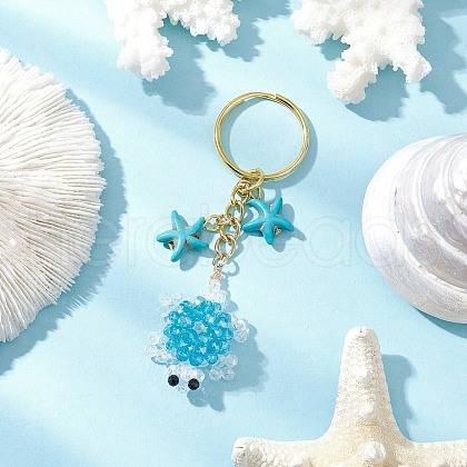 Glass and Synthetic Turquoise Turtle keychains KEYC-MZ00040-05-1