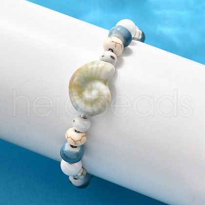 Handmade Porcelain Beads & Synthetic Howlite Beads Stretch Bracelets for Women BJEW-D307-01B-1