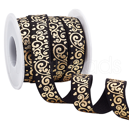 WADORN 10Yards Gold Stamping Flower Polyester Elastic Cord OCOR-WR0001-49A-1
