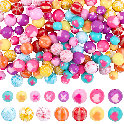   150Pcs 15 Style Opaque Acrylic Beads Sets SACR-PH0002-14-1