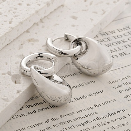 Teardrop Brass Hoop Earrings for Women EJEW-U055-18P-1