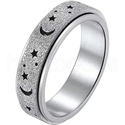 Non-Tarnish 201 Stainless Steel Moon and Star Rotatable Finger Ring MOST-PW0001-005G-05-1