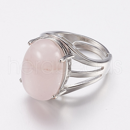 Natural Rose Quartz Wide Band Finger Rings X-RJEW-K224-A12-1