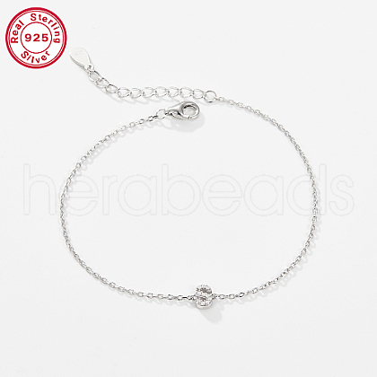 Rhodium Plated 925 Sterling Silver Letter Cubic Zirconia Link Bracelets GI2156-19-1