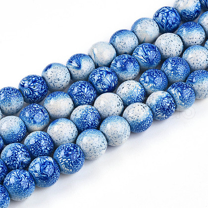 Transparent Baking Painted Glass Beads Strands DGLA-N009-10mm-07-1