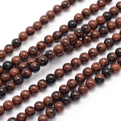 Natural Mahogany Obsidian Round Bead Strands G-P128-65-4mm-1