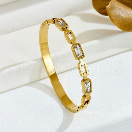 Rectangle 304 Stainless Steel Pave Cubic Zirconia Bangles FS-WG9D319-09-1