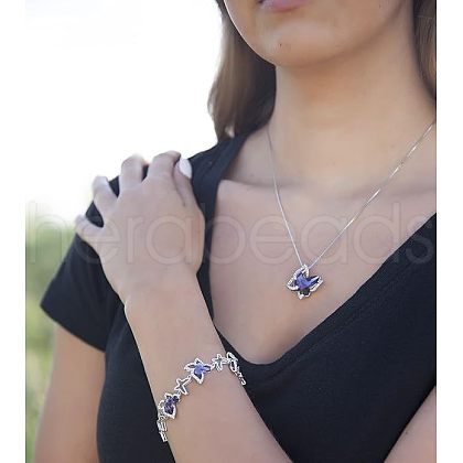 Butterfly Brass Pave Glass Birth Stone Pendant Necklaces FS-WG3BB0A-10-1