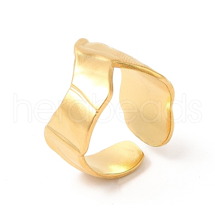 Ion Plating(IP) 304 Stainless Steel Wave Open Cuff Ring for Women RJEW-E063-17G-1