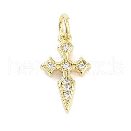 Cross Rack Plating Brass Clear Cubic Zirconia Pendants KK-M293-18G-1
