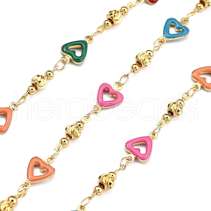Brass Heart Link Chains KK-D368-03G-I-1