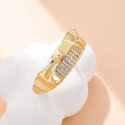 Brass Micro Pave Clear Cubic Zirconia Cuff Rings for Women RJEW-U043-14G-1