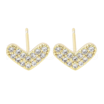 Brass Micro Pave Clear Cubic Zirconia Studs Earring for Women EJEW-S217-A11-1