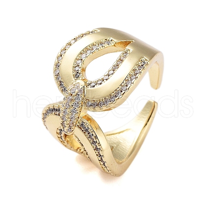 Rack Plating Teardrop Brass Micro Pave Cubic Zirconia Open Cuff Rings for Women RJEW-B064-02G-1
