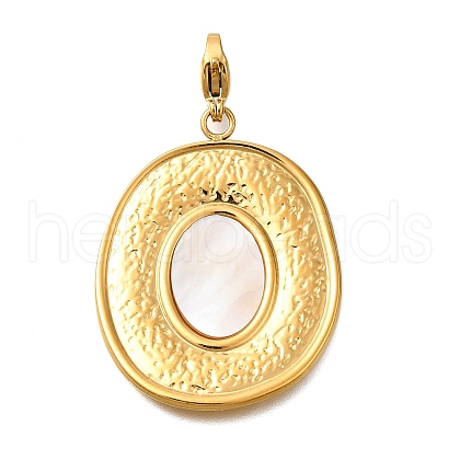 304 Stainless Steel Pave Natural White Shell Pendants STAS-R159-38G-1