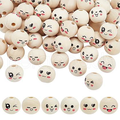 Fingerinspire 60Pcs 6 Styles Printed Wood European Beads WOOD-FG0001-46-1