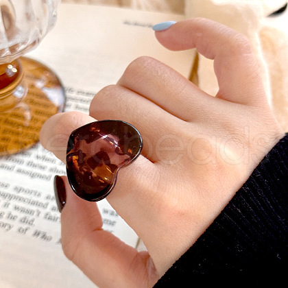 Leopard Print Heart Resin Finger Rings FS-WG50564-03-1