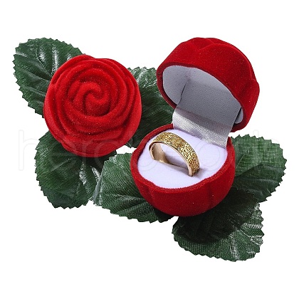 1Pc Flocking Plastic Rose Finger Ring Boxes VBOX-YW0001-02-1
