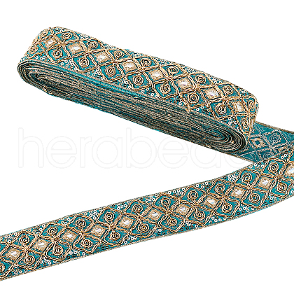 Ethnic Embroidered Polyester Sequins Trim Ribbon OCOR-WH0070-136A-1