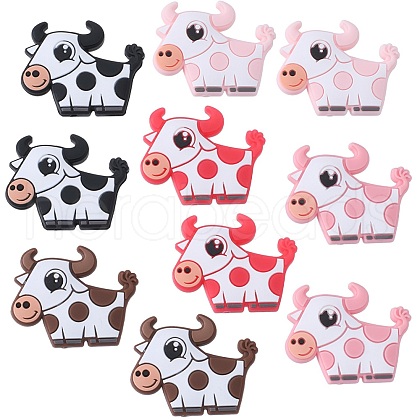 SUNNYCLUE 10Pcs 5 Colors Cow Silicone Focal Beads SIL-SC0001-59-1