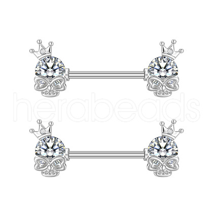 304 Stainless Steel Clear Cubic Zirconia Nipple Barbells WG1DC98-05-1