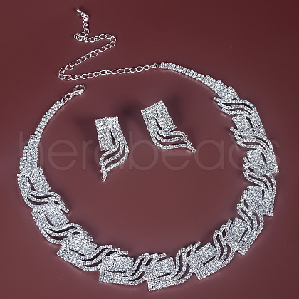 Wing Brass Crystal Rhinestone Chain Necklaces & Stud Earrings Sets FS-WG98015-01-1