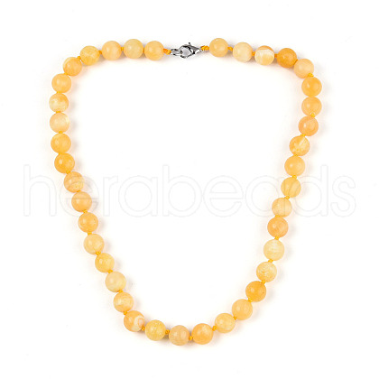 Round Natural Yellow Jade Beaded Necklaces NJEW-F327-02B-04-01-1