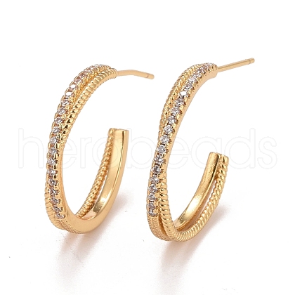 Clear Cubic Zirconia Stud Earrings EJEW-C022-19G-1