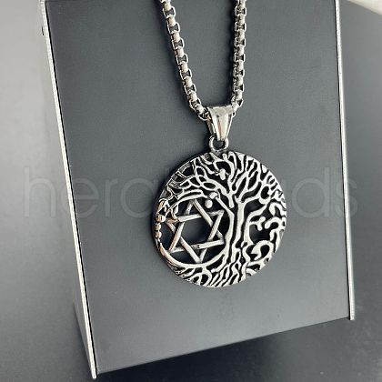 Vintage Stainless Steel Hollow Tree of Life with Star of David Pendant Necklaces for Men RS4440-1
